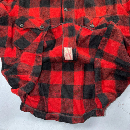 VTG 1950s Wool Buffalo Plaid Mackinaw Heavy Jacket Button Up Mohair Rockabilly