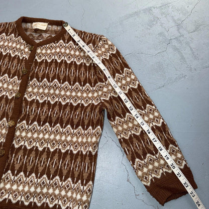 VTG 80s Mello Knit Acrylic Knitwear Womens Cardigan Orlon Brown Aztec Boho Chic