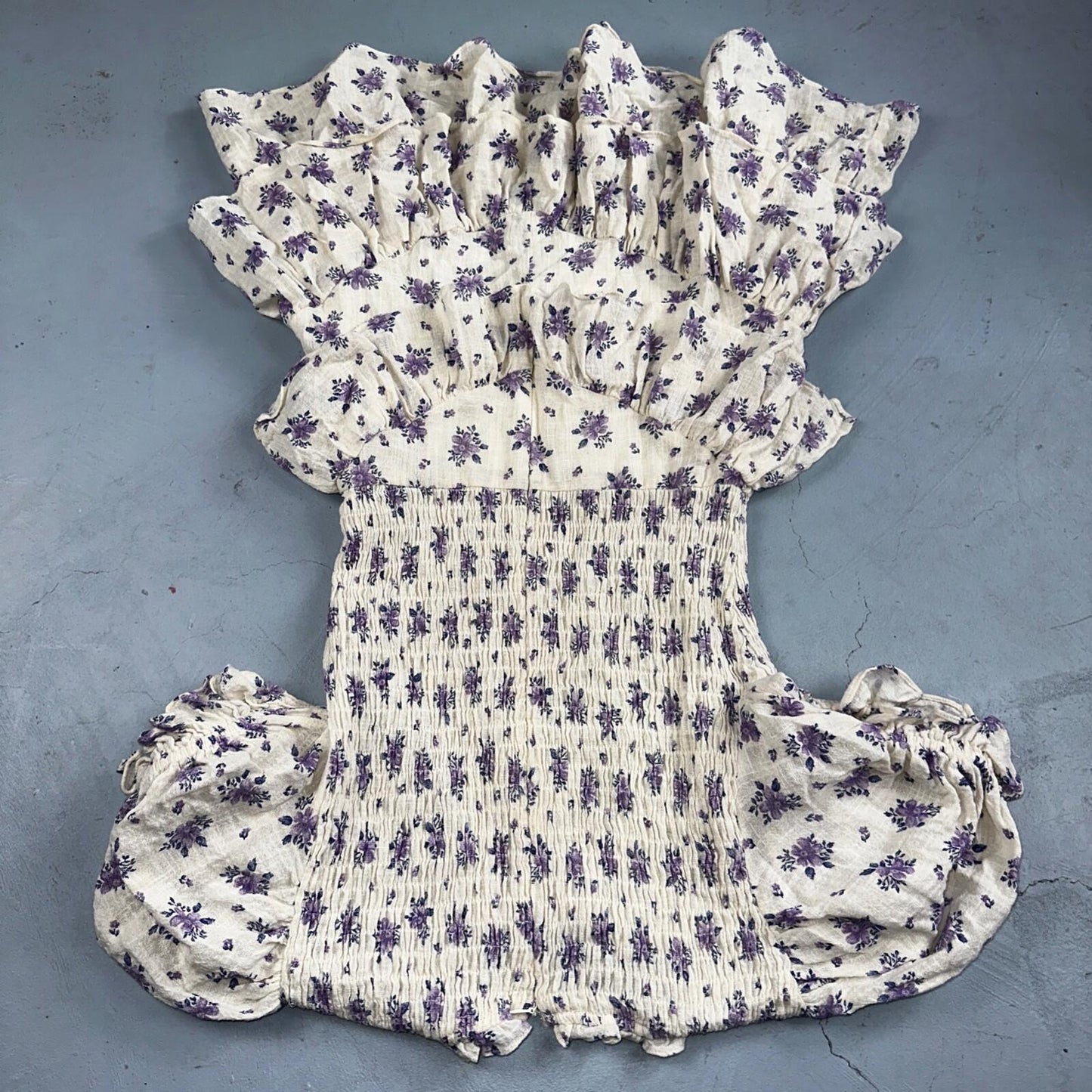 Olivaceous Medium Chiffon Tiered Babydoll Dress White Short Sleeve Floral