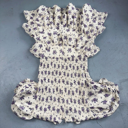 Olivaceous Medium Chiffon Tiered Babydoll Dress White Short Sleeve Floral