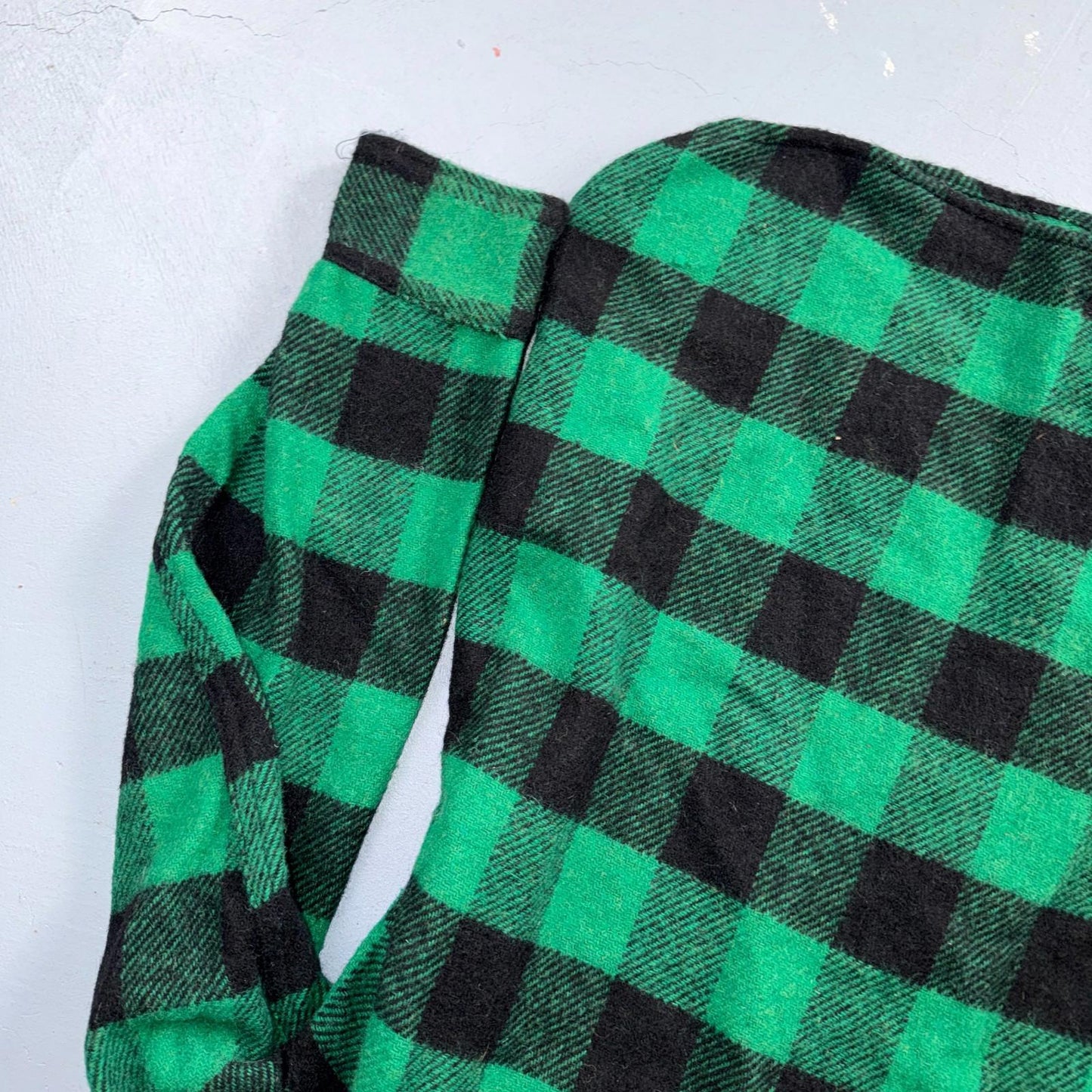 Vintage 1950s Five Brother Green Wool Buffalo Plaid Button Down Shirt Rockabilly