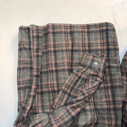 VTG 60s Penneys Shirt Brown Plaid Wool Button Loop Collar Rockabilly 1960s
