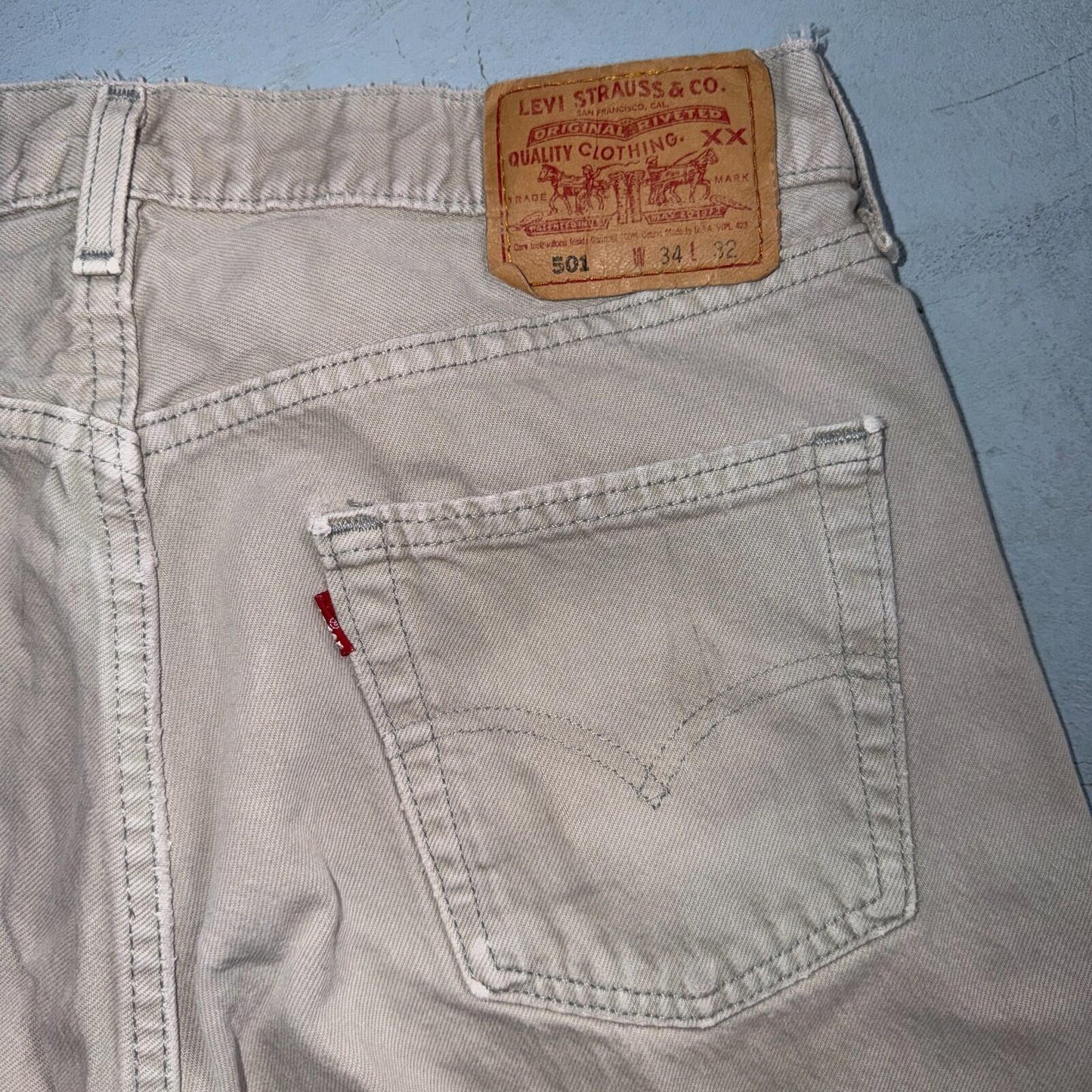 Levis 501 Vintage 90s USA XX Straight Leg Jeans Beige Light Wash 34x32 Act 31x29