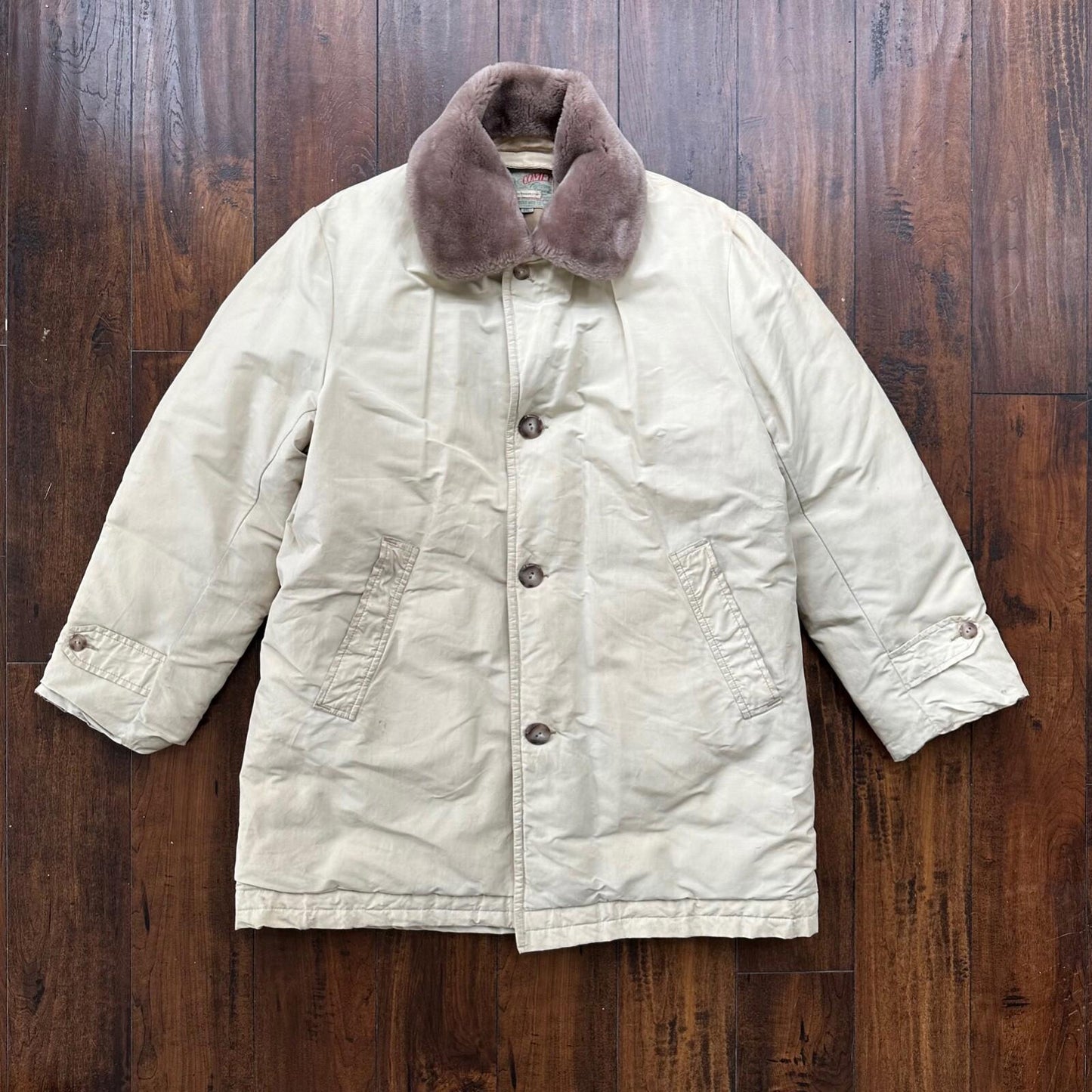 Vintage Comfy Outdoor Garment All Down Jacket Khaki Medium Seattle WWII 50s 40s
