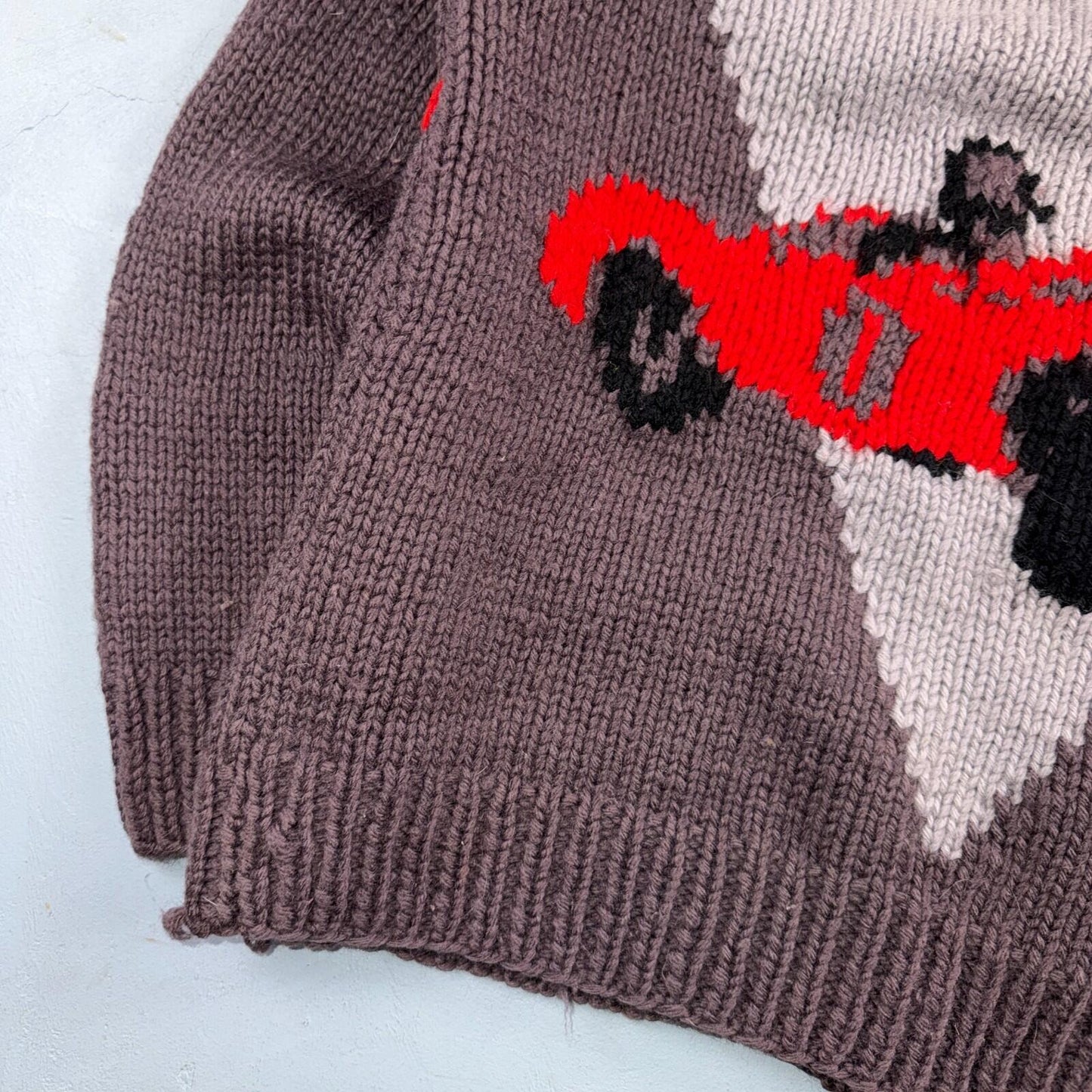 VTG 1950s Hand Knit Wool Cowichan Cardigan Sweater Jacket Race Cars Medium RARE