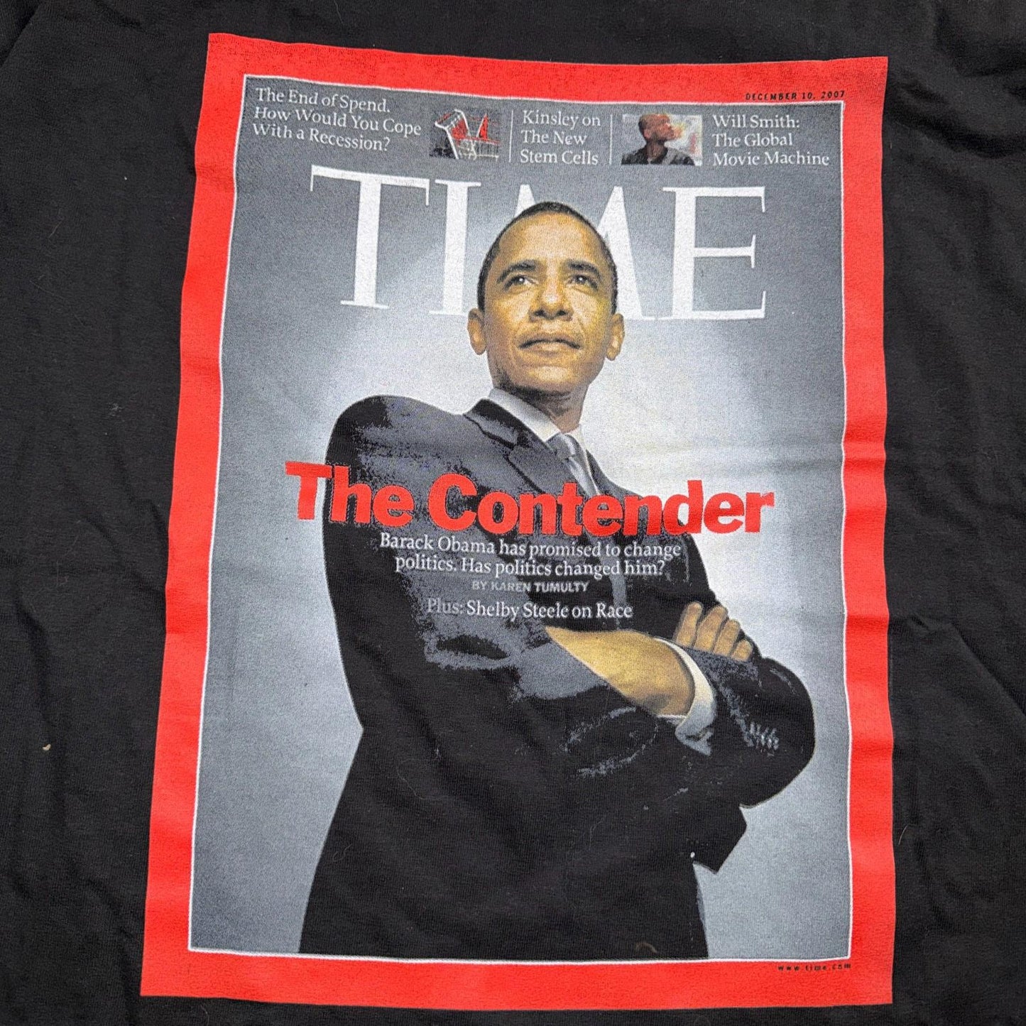 Obama 2008 Tee Shirt Size XL Time Magazine The Contender Rap Style Y2K President
