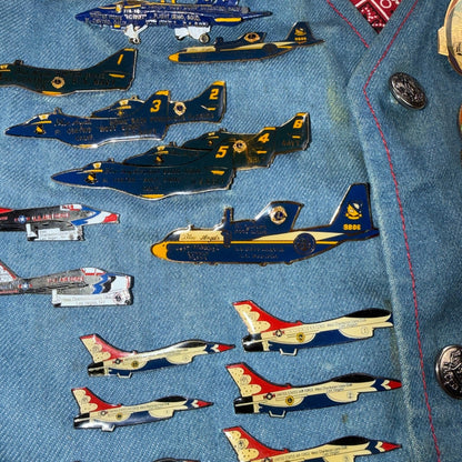 VTG 70s Denim Biker Vest Pins Patches Rare Paisley Hippie Era 1970s Military