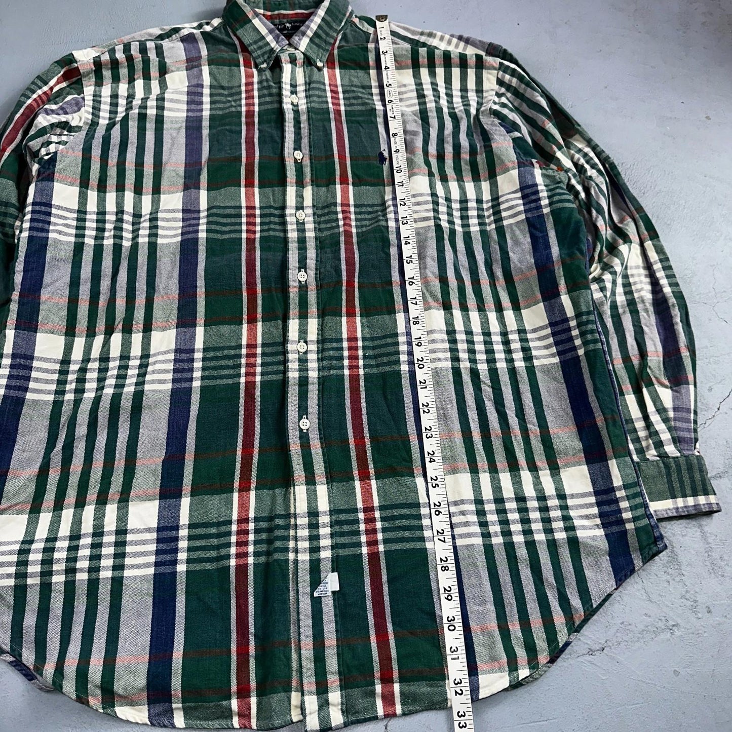 Ralph Lauren Heavy Cotton Button Down Casual Plaid Shirt Men Size XL Green VTG