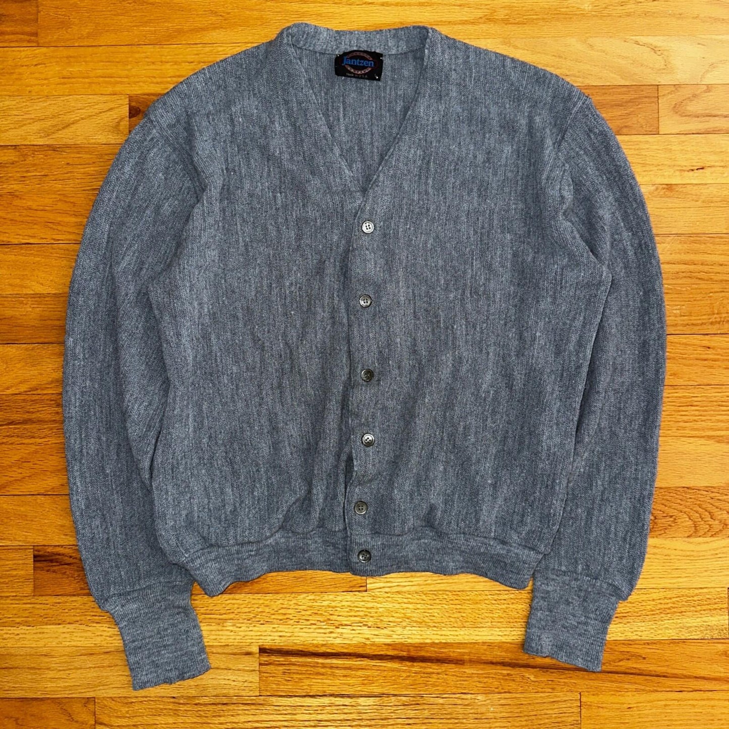 Vintage Jantzen Men’s Large Cardigan Gray Sweater Kurt Cobain 1980s 80s Rare