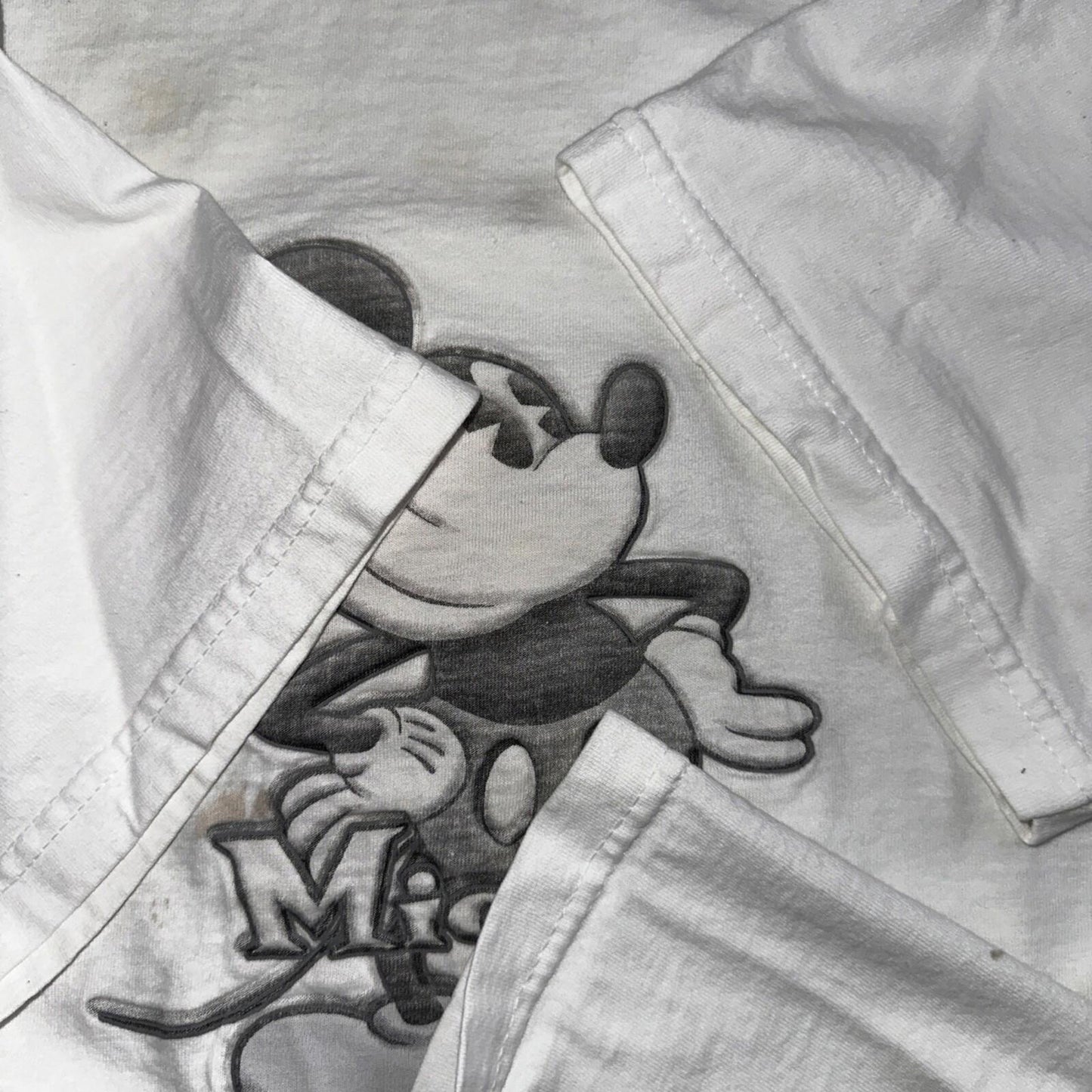 Disney Mickey Mouse Stained Y2K VTG T Shirt 2000s Cute Embroidered White Tee USA