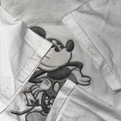 Disney Mickey Mouse Stained Y2K VTG T Shirt 2000s Cute Embroidered White Tee USA