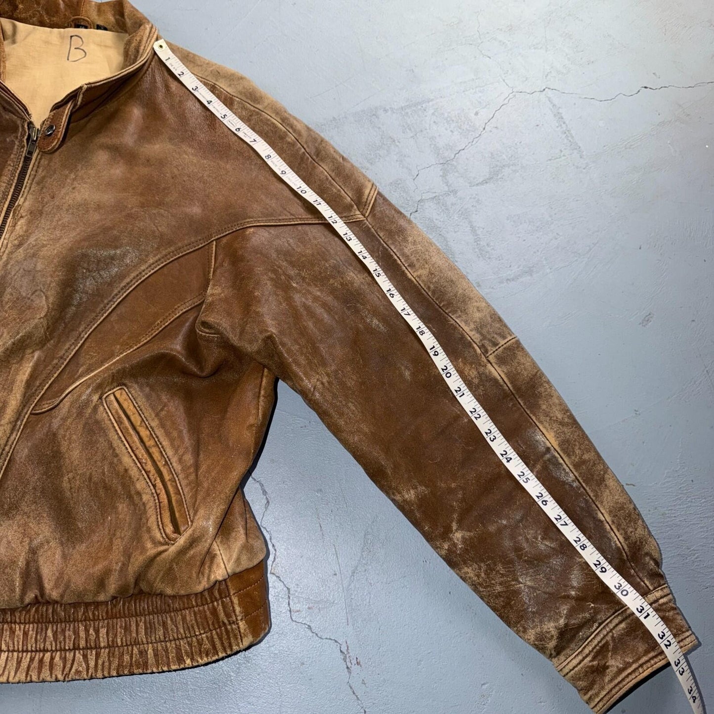 Vintage Leather Jacket Mirage G-1 Flight Size 46 80s Brown Patina Map Line Heavy