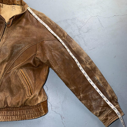 Vintage Leather Jacket Mirage G-1 Flight Size 46 80s Brown Patina Map Line Heavy