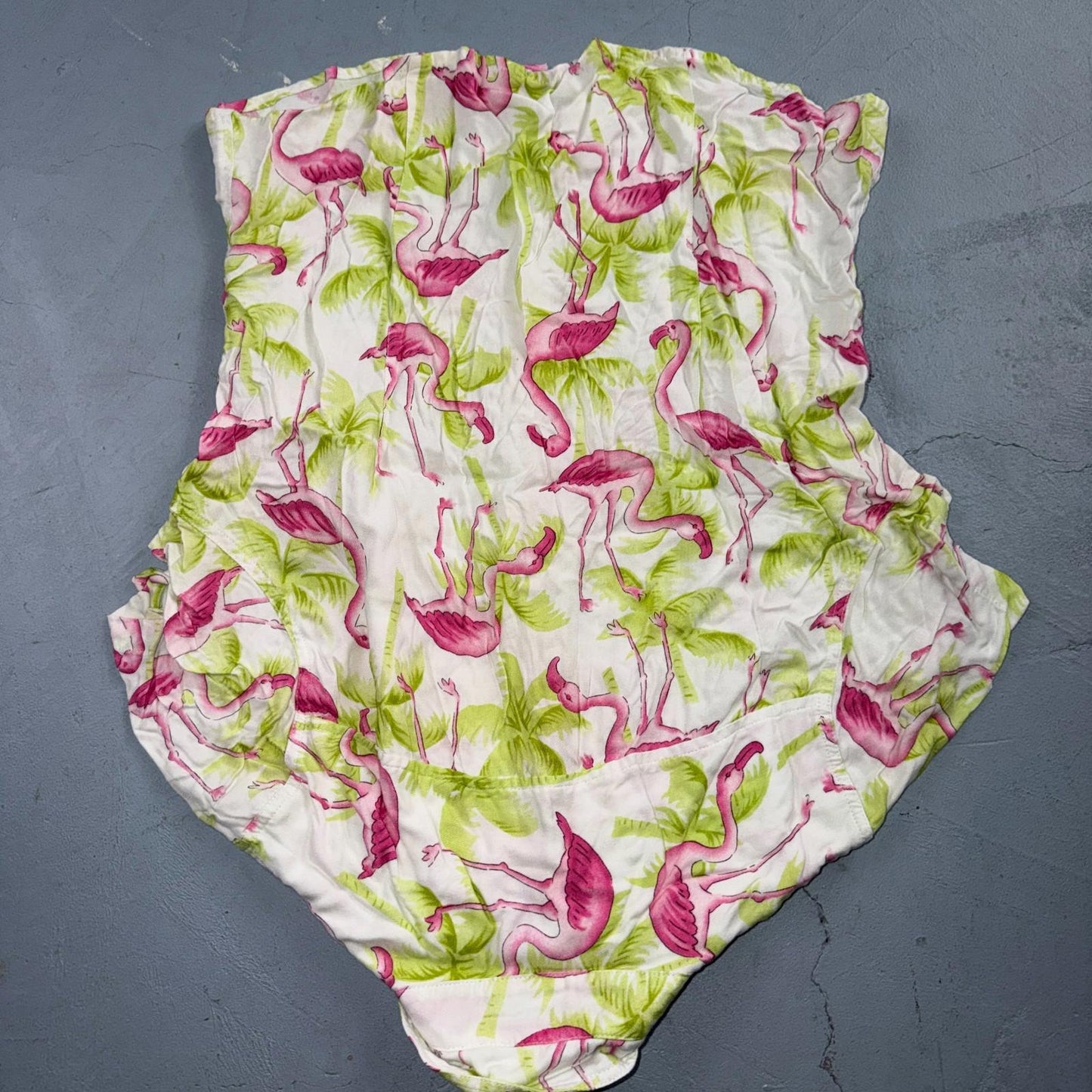 Womens Hawaiian Camp Bowling Lounge Button Up Shirt Flamingo Palm Trees