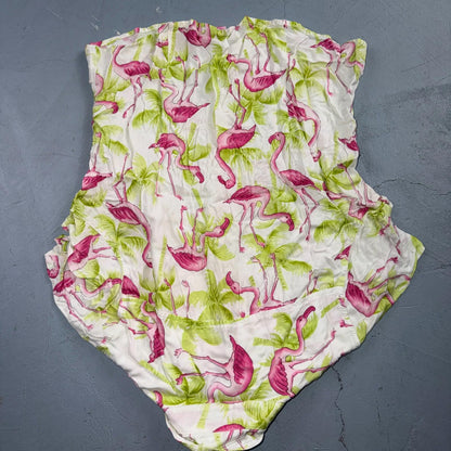 Womens Hawaiian Camp Bowling Lounge Button Up Shirt Flamingo Palm Trees