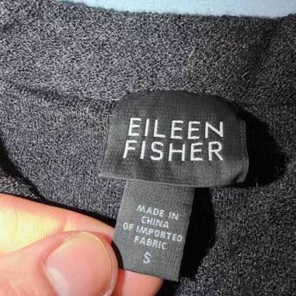 Eileen Fisher Women’s Button Front Small Cardigan Black Boxy Wool