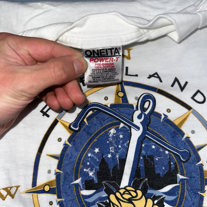 Oneita Portland Oregon 90s VTG T Shirt Single Stitch Compass Hiking Rose 1997