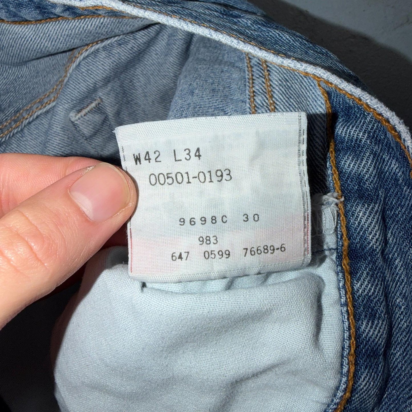 Levis 501 Vintage Y2K 90s XX Straight Leg Jeans Blue Light Wash 42x34 Act 40x34