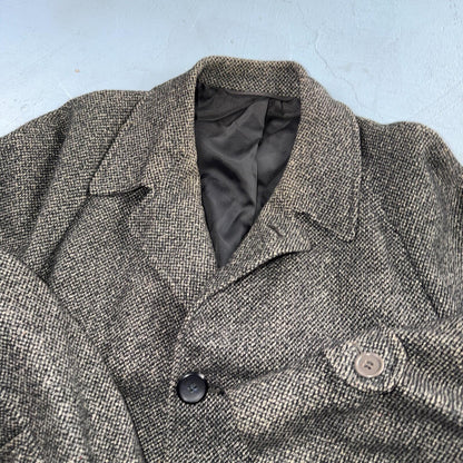 VTG 1950s 1960s Coat Trench Mens Gray Tweed Wool Rockabilly Overcoat Long Duster