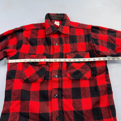 VTG 1940s Penneys Jacket Red Black Wool Buffalo Plaid 40s 50s Flannel Shirt Wool