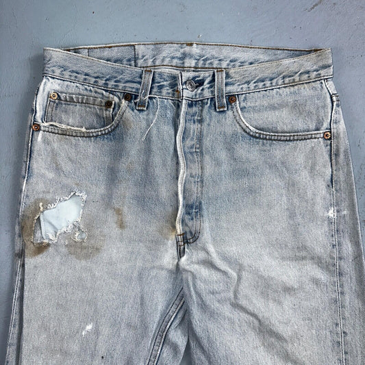Levis 501 Vintage 90s USA XX Straight Leg Jeans Blue Light Wash 34x36 Act 31x32