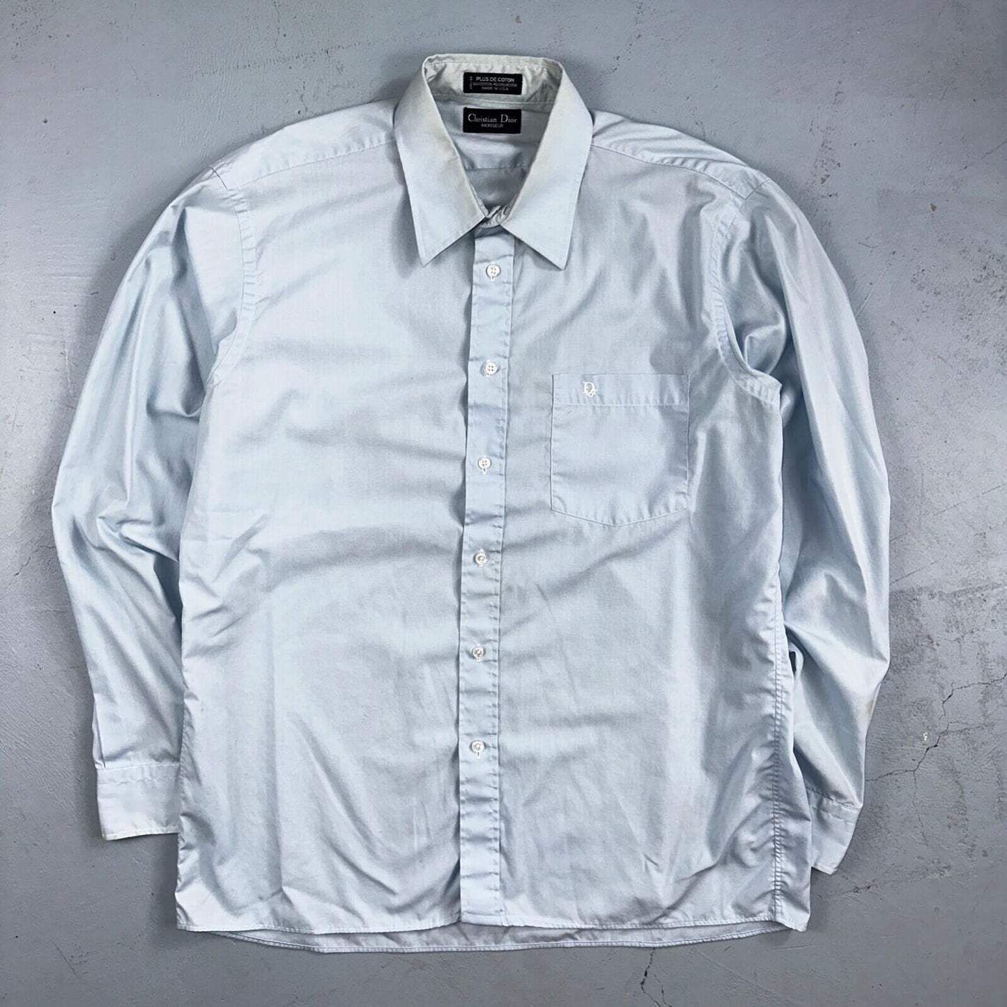 Christian Dior Vintage Men's 16.6 Monsieur Button Down Dress Shirt Blue