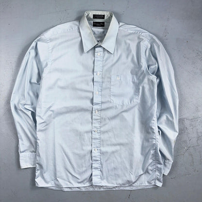 Christian Dior Vintage Men's 16.6 Monsieur Button Down Dress Shirt Blue
