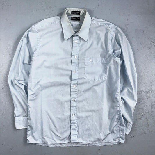 Christian Dior Vintage Men's 16.6 Monsieur Button Down Dress Shirt Blue