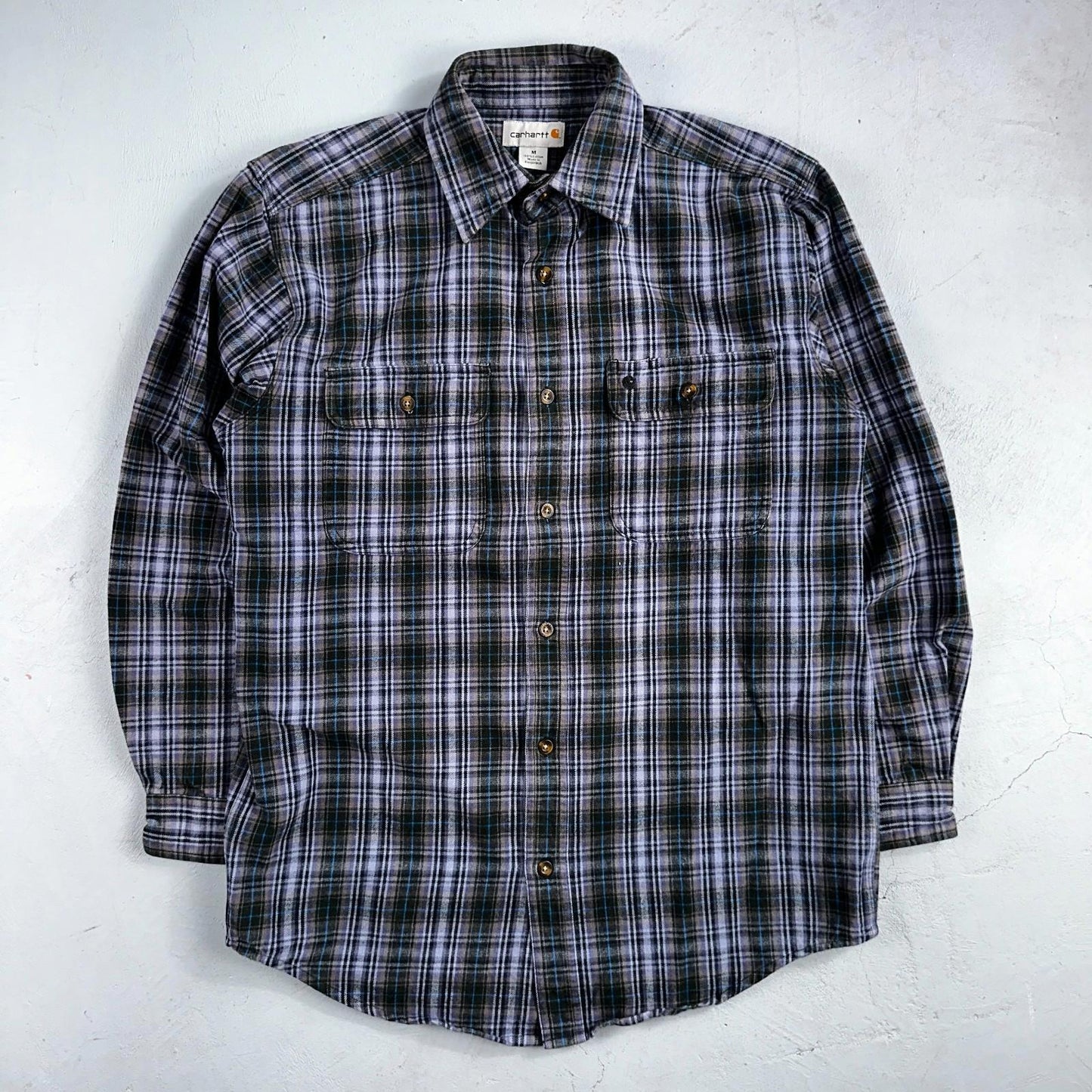 Carhartt Hubbard Plaid Flannel Button Down Work Shirt 100122 M Blue