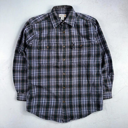 Carhartt Hubbard Plaid Flannel Button Down Work Shirt 100122 M Blue