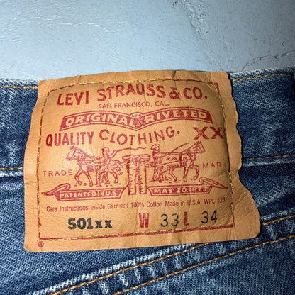 Levis 501 Vintage 90s USA XX Straight Leg Jeans Blue Med Wash 33x34 Act 31x31