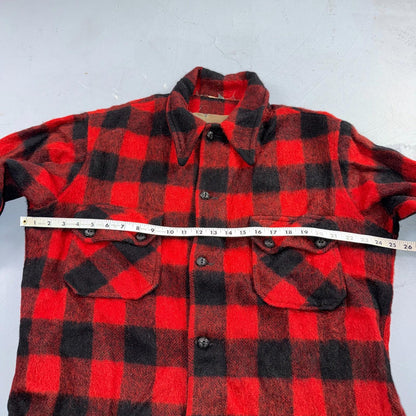 VTG 1950s Wool Buffalo Plaid Mackinaw Heavy Jacket Button Up Mohair Rockabilly