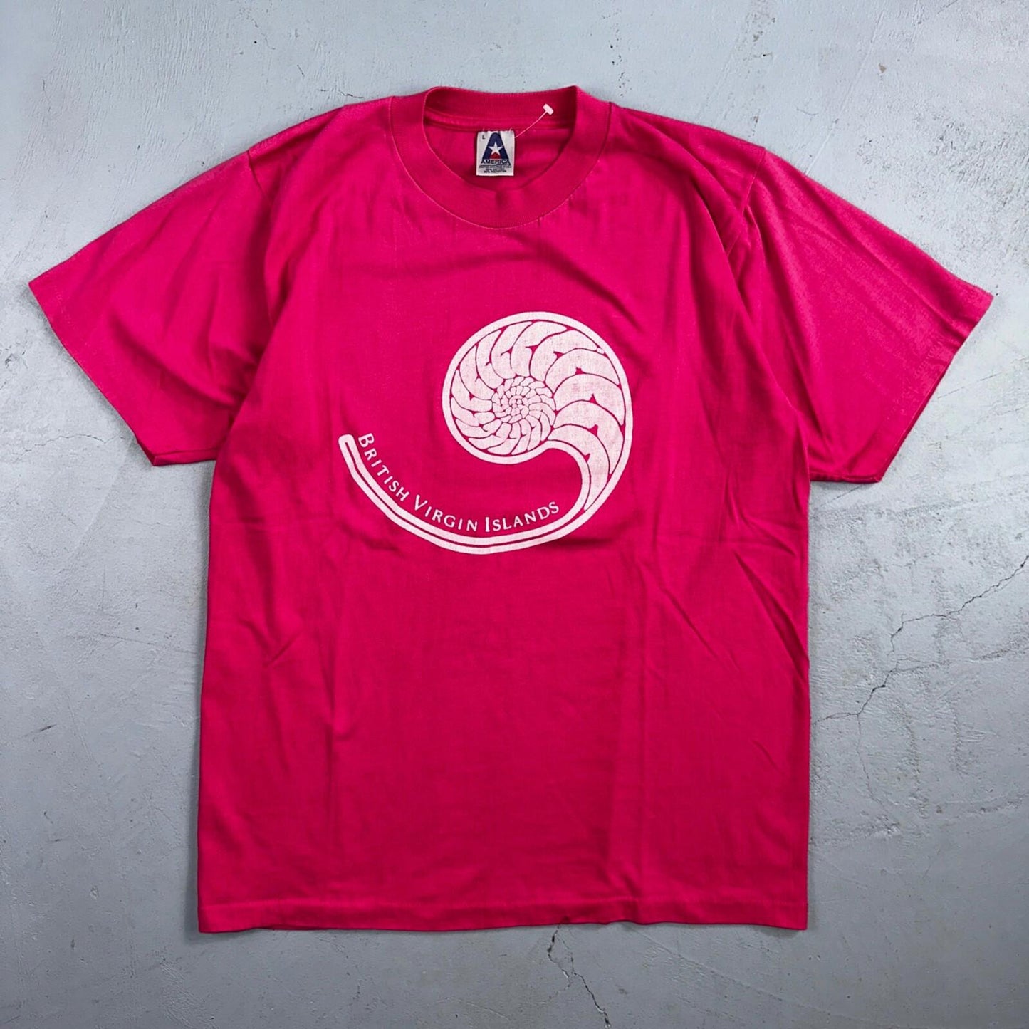 British Virgin Islands 80s VTG T Shirt Pink Shell Ocean Travel UK Graphic Art