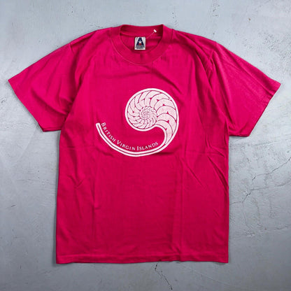 British Virgin Islands 80s VTG T Shirt Pink Shell Ocean Travel UK Graphic Art