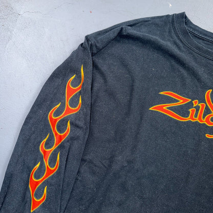 VTG Y2K Zildjian Long Sleeve T Shirt Flame Sleeve Print Drums Music Faded Band