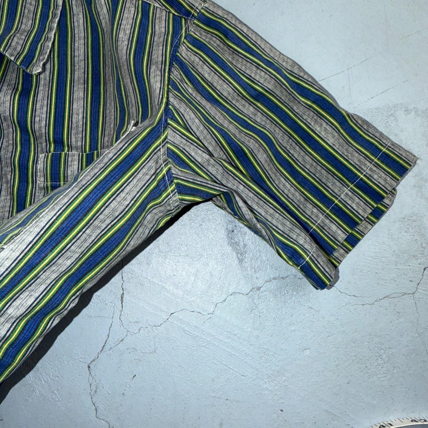 Vintage 50s 60s Striped Bowling Shirt Size M Rockabilly Loop Collar Handmade
