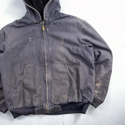 Carhartt Jacket VTG Mens Large Purple Hooded Distressed Bomber J208 MDT Thrashed