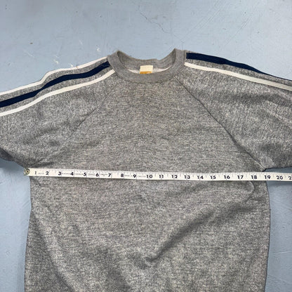 1980s Gray Sweatshirt 80s VTG Crewneck Gym Raglan Jumper Striped Rayon Medium