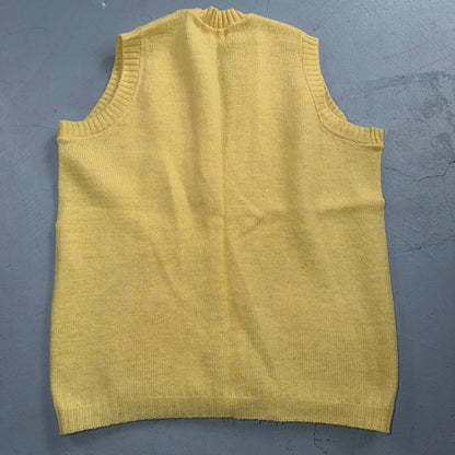 VTG 1960s 1970s Wool Caridgan Sweater Rockabilly Womens Mod Knit Yellow Vest