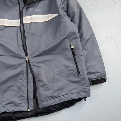 Nike VTG Jacket L Grey Nylon Softshell Fleece Coat 3M Y2K 2000s Waist Elastic