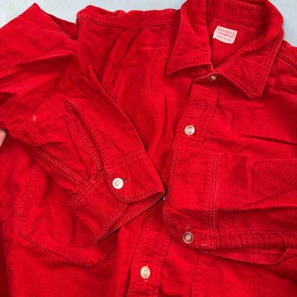 VTG 1940s Penneys Jacket Red Cotton Basic 40s 50s Flannel Shirt Rockabilly
