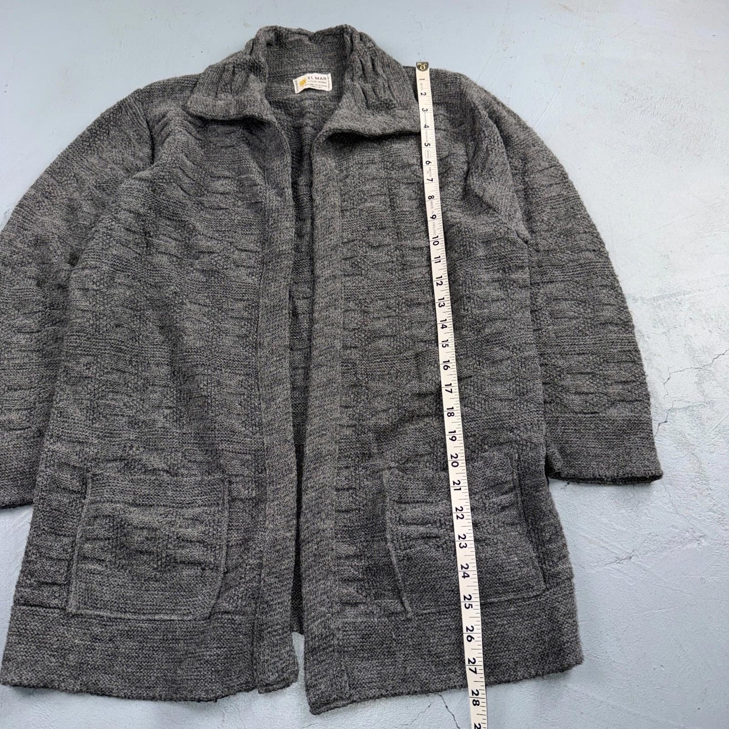 Vintage 80s El Mar Sweater Gray Knit Size M Made In USA Open Front Cardigan
