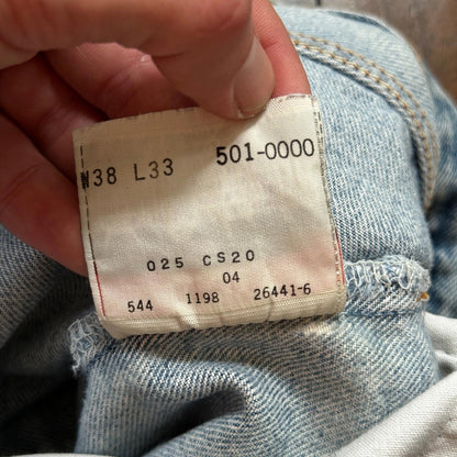 VTG 90s Levis 501 Button Fly 38x33 USA Tag Jeans Straight Wash Blue XX Act 34x28