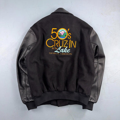 VTG Dehen Varsity Letterman Jacket Size Large Wool Leather Detroit Oregon Cars