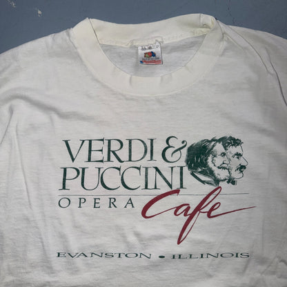 VTG 90s Verdi Puccini Opera Cafe Evanston Illinois Restaurant T Shirt Lincoln