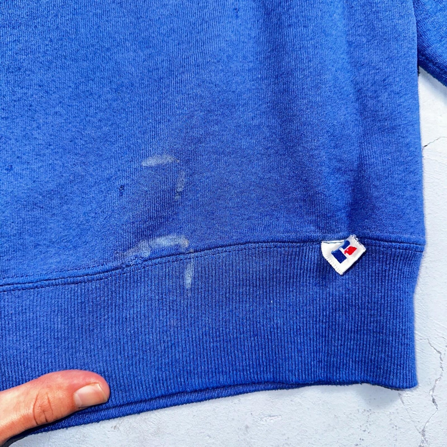 Russell Athletic Thrashed USA Sweatshirt VTG Crewneck L Blue Basic Cool Gym