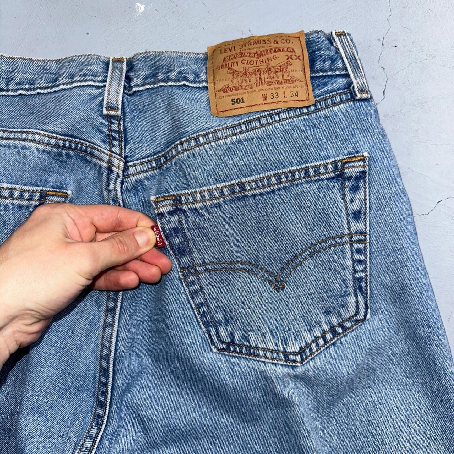 Levis 501 Vintage 90s USA XX Straight Leg Jeans Blue Light Wash 33x34 Act 30x33