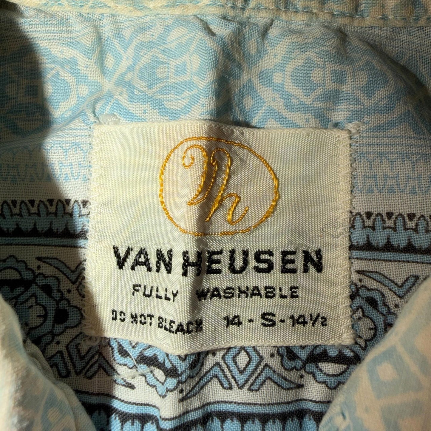 Vintage 60s Van Heusen Checker Button Up Shirt Made In USA Small Rockabilly Blue