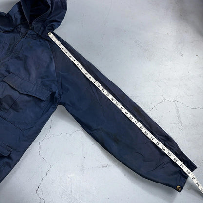 Eddie Bauer VTG Hooded Barn Jacket S Blue Cotton Chore Coat Track Hiking 90s