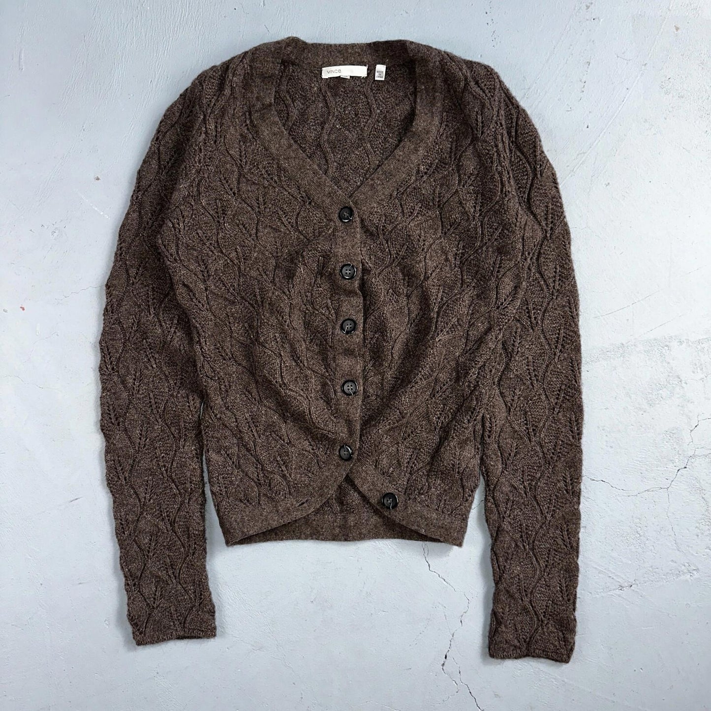 Vince Wool Cashmere Sweater Size XS Brown Cardigan Alpaca Chunky Knit